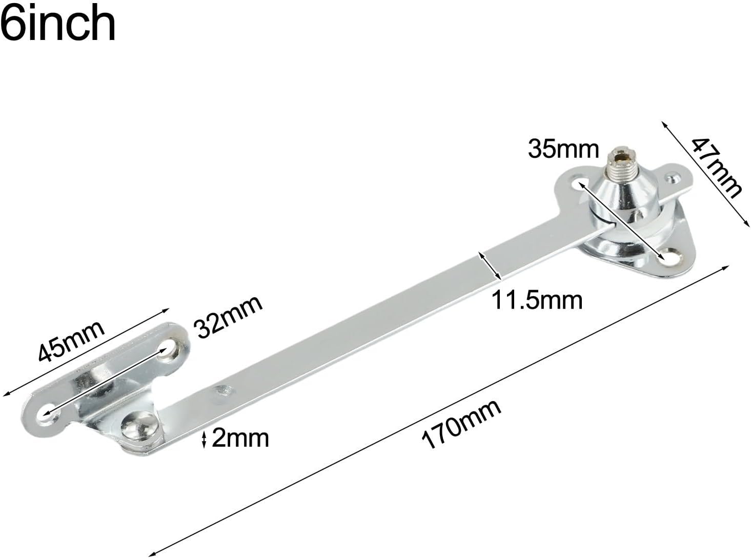 Door Stay Hinge for Cabinet Flap and Cupboard Door, Down Drop Lid Support with Sliding Rail, Heavy Duty Zinc Alloy Hardware Mechanism for Kitchen Garage Storage, Silver Finish,(6inch)