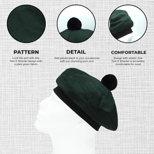 Image of Scottish Tam O' Shanter Hat Tartan Bonnet Pom Pom Wool Flat Cap One Size
