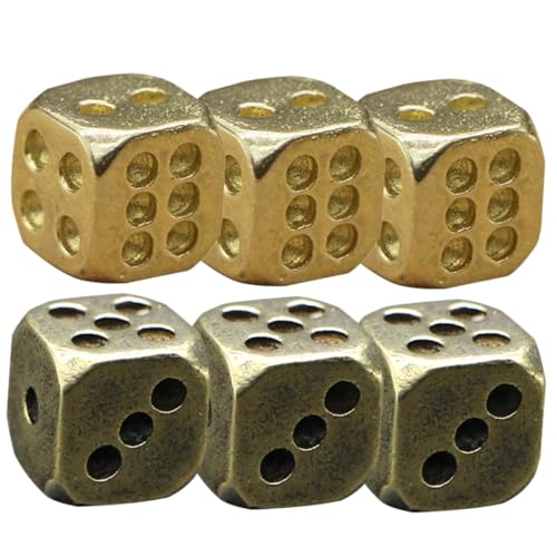 BESPORTBLE 6 Piezas Dados Vintage de Cobre para Decoración Accesorios Retro para Fiesta Bar y Carnaval Dados de Mesa Premium con Acabado Antiguo