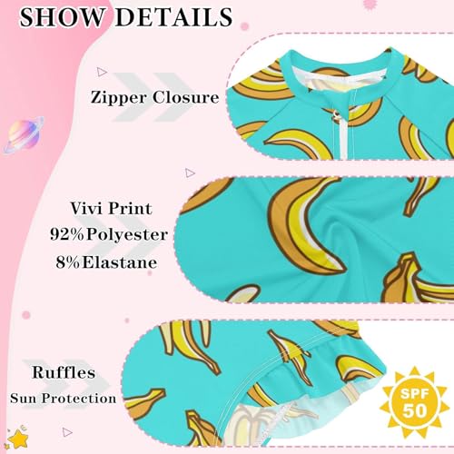 Image of CaTaKu Girls Rash Guard Swimsuit Long Sleeve One Piece Bathing Suit UPF 50+ Toddler Kids Zipper Ruffle Swimwear 3-12Y