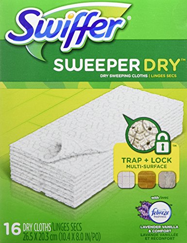 Swiffer Sweeper Dry Sweeping Pad Refills, Febreze Lavender Vanilla and Comfort Scent, 16 ct