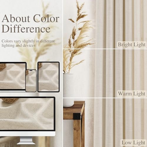 Image of Nanspring Linen Curtains 72 Inch Long for Living Room Back Tab Warm Beige
