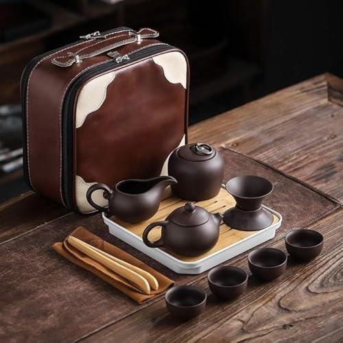 CokBlu 中国風お茶セット陶器製 多目的ティーセット 急須・茶こし付き 旅行用収納袋同梱 家庭・出張・ピクニック適合 伝統模様デザイン?