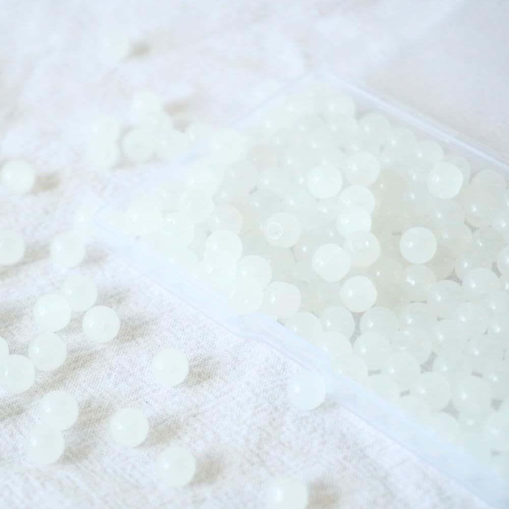 Jabrand 240pcs Glass Beads for Bracelets, 6mm Round Glass Beads for Jewelry Making DIY Crafts (White)