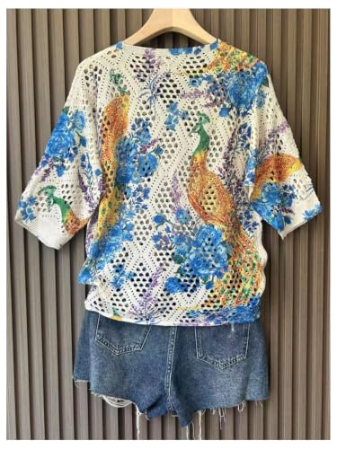 Image of Verdusa Women's Crochet Beach Summer Sweater 3 /4 Length Sleeve Boho Off The Shoulder Tops