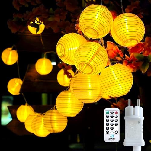 LED Lampion Lichterkette außen mit Timer, 5M 20LEDS Mit Fernbedienung Netzstecker Memoryfunktion auch für Innen LED Lampions für Weihnachten Terrasse Balkon Garten Deko Warmweiß LED Lampion Lichterkette außen mit Timer, 5M 20LEDS Mit Fernbedienung Netzstecker Memoryfunktion auch für Innen LED Lampions für Weihnachten Terrasse Balkon Garten Deko Warmweiß