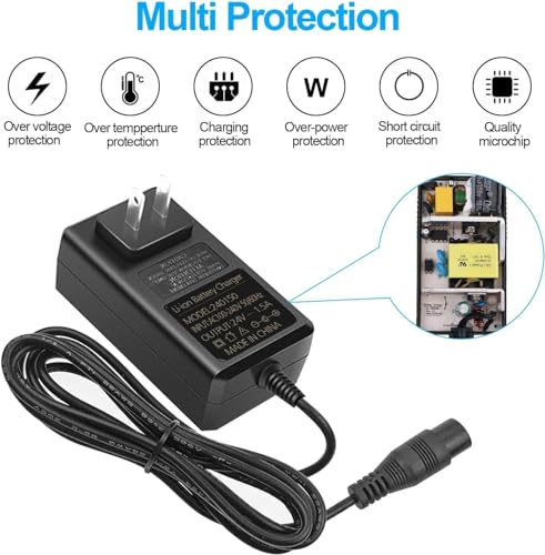 24V 1.5A Electric Scooter Charger for Razor Dirt Bike E200 E300 PR200 E100 MX350 Dirt Quad Pocket Mod Sports Mod Scooter Female 3-pin Inline Battery Adapter Power Charger Cord - Thumbnail 6