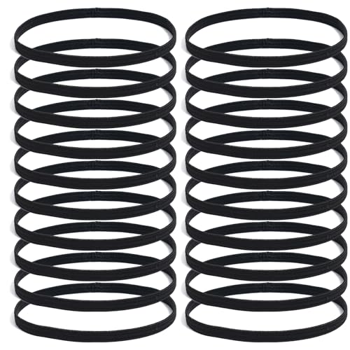 20 Cintas para el Pelo Deportivas, Cintas de 1 cm de Ancho, Cintas elásticas para fútbol, Yoga, Muy elásticas, se Pueden Estirar hasta una Longitud de Unos 40 cm, Negras