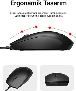Aula AC101 Wired Turkish Q Keyboard and 1200 DPI Optical Mouse Set