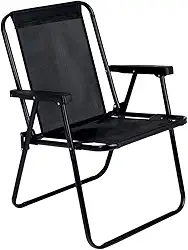 Cadeira de Praia Alta Dobrável Aço Preto 110Kg