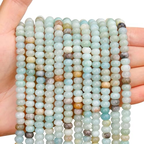 BONNY BOXX 1 Strand Natural 4 * 6mm Amazonite Rondelle Beads, Natural Abacus Disk Stone Beads Loose Spacer Gemstone for DIY Bracelet Necklace Jewelry Making