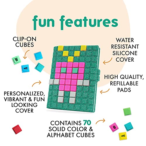 Waff Mini Notebooks For Kids, Personalized Journal With 70 Lego Like Cubes, Refillable Notebook, 120 Lined Pages, Water Proof Silicone Soft Cover, Creative Birthday Gift Diary (Malachite, A7) #TOP1