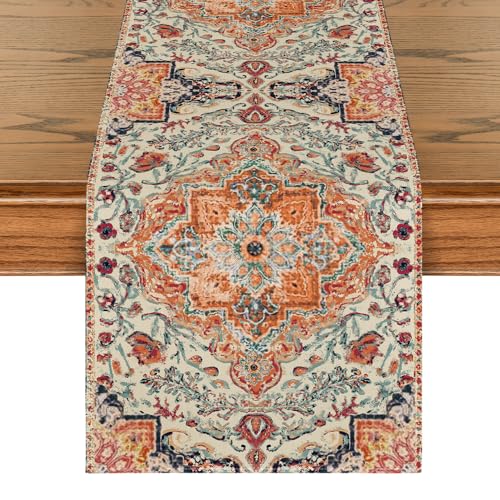 Artoid Mode Boho Bohemia Style Orange Table Runner, Country Rustic Farmhouse Magical Fall Kitchen Dining Table Decoration for Home Party Decor 13x108 Inch