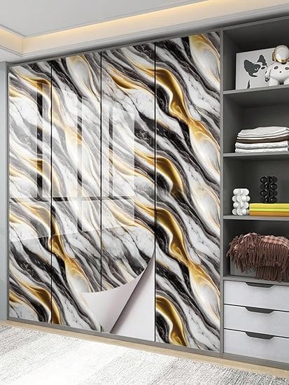 Image of Marble Wallpaper for Walls - Elegant, Removable, Self-Adhesive Marble Effect Peel and Stick Wallpaper for Living Room, Bedroom, and Home Decor (Black)