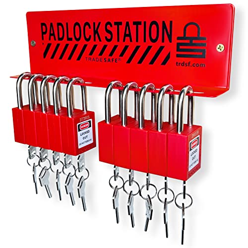 TRADESAFE Lockout Tagout Locks Station - Loto Station for Safety Lockout Padlocks, Loto Locks Rack, Includes 10 Lockout Locks Keyed Different - 2 Keys per Safety Lockout Lock