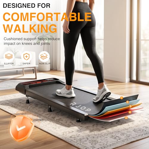 Image of RJOP 2.5HP Walking Mat with Incline Pad, Under Desk Treadmill for Home Gym | Walking Running Pad with Remote, 3 in 1 Low Noise Small Mini Portable Treadmill with LED Screen, 270lbs Capacity