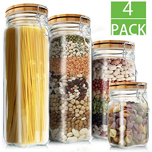 Food Storage Containers Set, Kitchen Large Wide Deep Storage Jars Elegant Life Clear Glass Airtight  - //coolthings.us