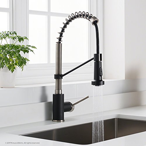 Kraus KPF-1610SSMB Bolden 18-Inch Commercial Kitchen Faucet with Dual Function Pull-Down Sprayhead in All-Brite Finish, Stainless Steel/Matte Black