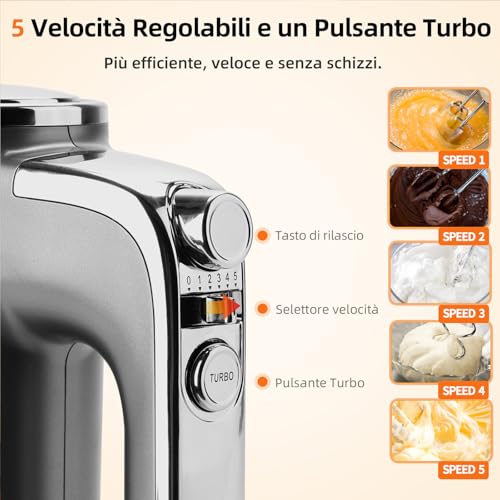 Aigostar Sbattitore Elettrico, Fruste Elettriche Professionale, 400W, 5 Velocità + Turbo, Una Staffa Portaoggetti, 2 Fruste E 2 Ganci, Perfetto Per Pizze E Dolci. Adela - 2