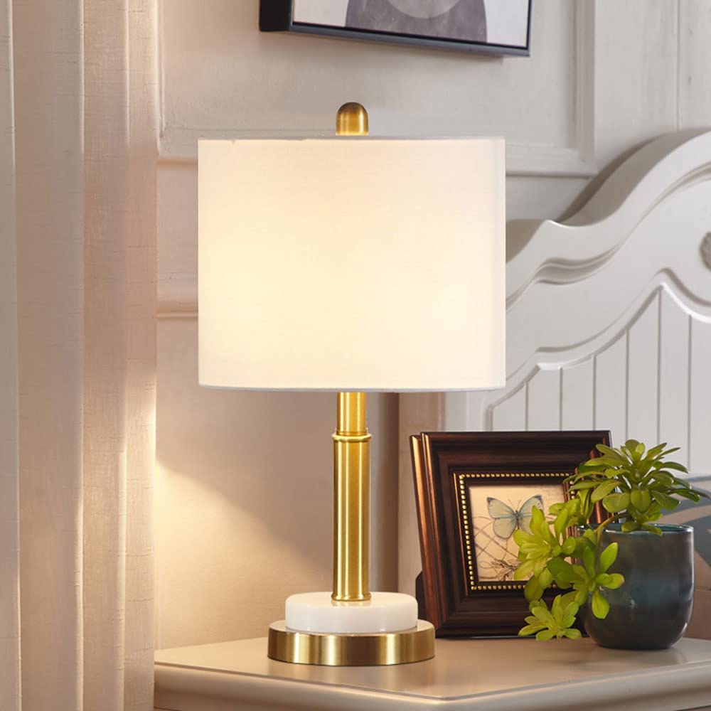 Lampe de Bureau Rétro Laiton Métal Tube Lampe De Table Blanc Tambour Abat-jour Décor Moderne Luxe Marbre Base Veilleuse Lampes De Table Pour Salon Lampe de Chevet pour Chambre ( Size : 27.5*63cm )