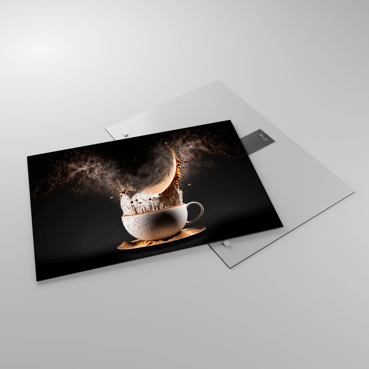Tableau Sur Verre 70x50 Cm - Motif Café, Lait, Tasse - Décoration Murale Moderne