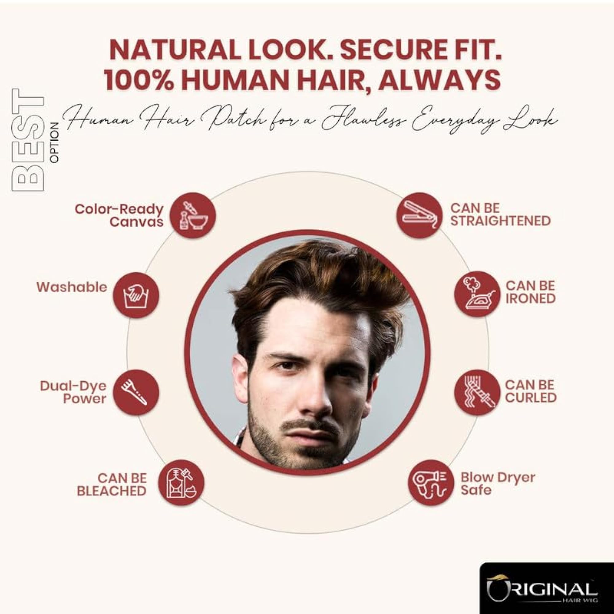 Men's Smart Patch 100% Human Hair Toupee, Non-Surgical Replacement