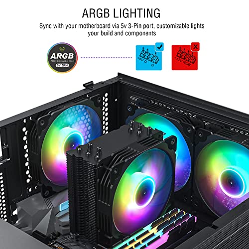 Vetroo V5 Cpu Air Cooler W/ 5 Heat Pipes 120Mm Pwm Processor 150W Tdp Cooler For Intel Lga 1700/1200/115X Amd Am5/Am4 W/Addressable Rgb Lights Sync(V5, Black) #TOP2