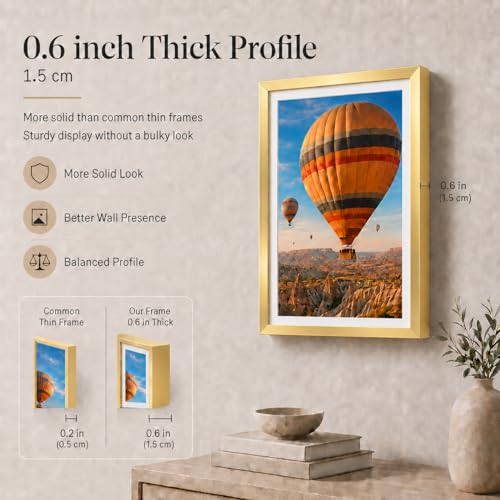 Image of JCJMY 12x16 Picture Frame Gold with 11x14 Mat, Display Photo 11x14 with Mat or 12 x 16 Without Mat, Wall Hanging Large 12 by 16 Frame with Plexiglass, Gold