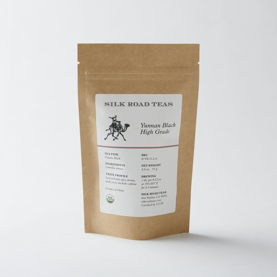 Silk Road TeasOrganic Loose Leaf Yunnan Black Tea, English Breakfast, Hot or Iced Thirst-Quenching Sweetness, 2 ouncesUSDA Organic