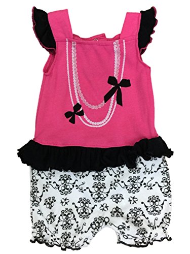 Wee Play Infant Girls Baby Romper Pink & Black Pearls & Ribbons Bodysuit Creeper 18m