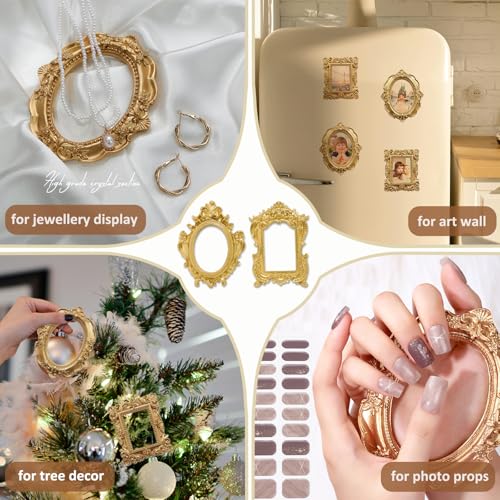 Image of 6 Pcs Mini Gold Frames, Small Vintage Picture Frames Antique Resin Photo Frame for DIY Craft Galley Wall Hanging Jewelry Display Shooting Photo Props Christmas Decor (Without Backings)