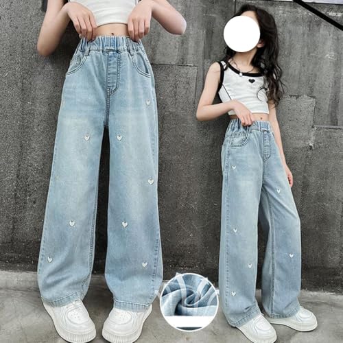 Jeans for Girls Baggy Hearts Wide Leg Denim Pants Elastic High Waist Trousers Casual Trendy Y2k Streetwear with Pockets2