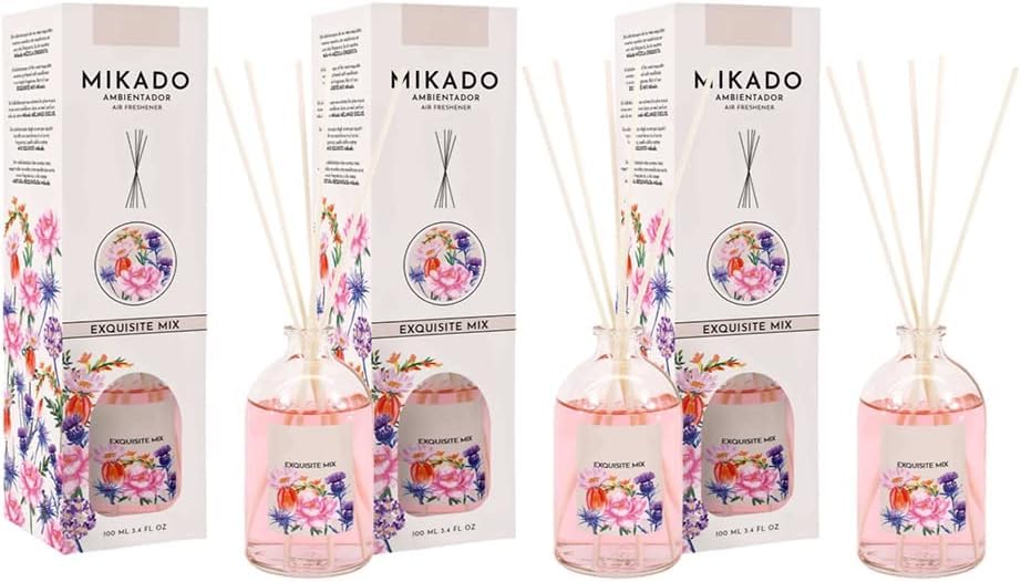 PCMOVILES Mikado Ambientador EXQUISITE MIX 100 ml – Pack de 3 Unidades – Aroma Fresco y Natural – Difusor de Varillas para Casa, Oficina y Armario