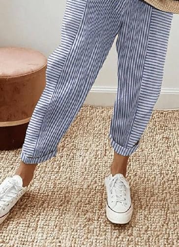 2025 Casual Wide Leg Blue Striped Print Home Pants Loose Sweatpants Casual Lounge Workout Daily Pants with Pockets4