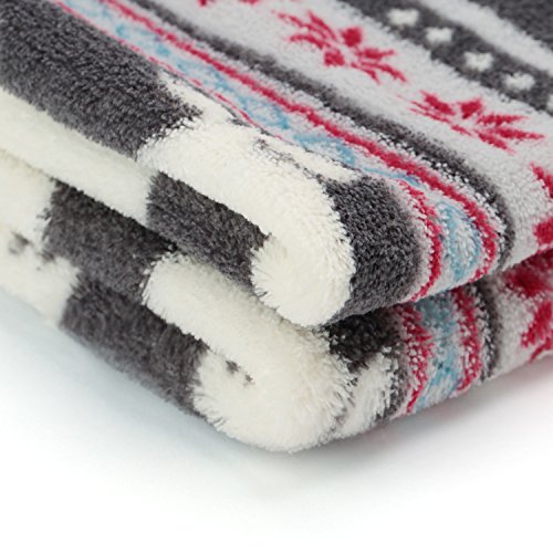 Baby Blanket Throw With Xmas Moose Poinsettias Pattern Grey Background Soft Light Weight Coral Fleece 250Gsm 50 X 60 #TOP4