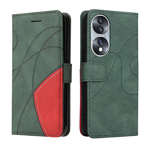 Fatcatparadise Kompatibel mit Huawei Honor 70 5G Hülle, Leder PU Brieftasche Handyhülle Flip Hülle Silikon Bumper Schutzhülle Klapphülle.Lederhülle mit Kartenfächern/Standfunktion (Grün)
