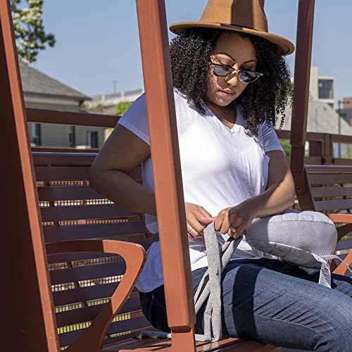 boppy anywhere travel nursing pillow soft gray plus sized to petite with stretch belt portable nursing pillow breastfeeding and bottle-feeding support machine washable