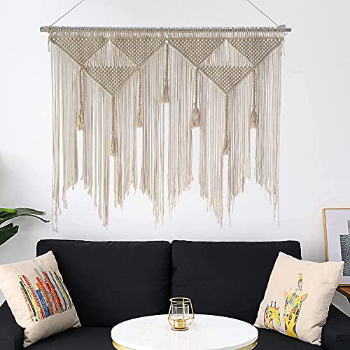 Dasing Macramé para colgar en la pared, estilo bohemio tejido, color beige y borlas para telón de fondo para el hogar (de no incluido)