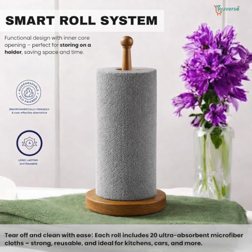 Image of Microfiber Cleaning Cloth Roll 20Pcs | Reusable Kitchen Cleaning Clothes 25x25cm | 4000 Times Washable | Ultra Absorbent Microfiber Cloth Roll for Kitchen, Car, Glass & Home Cleaning (Grey)