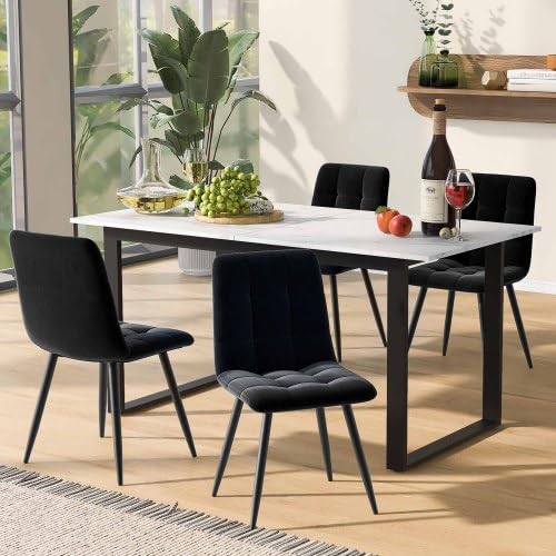 Tavolo da pranzo rettangolare allungabile 140/180 cm, struttura in metallo effetto marmo, tavolo da cucina per 6-8 persone, bianco