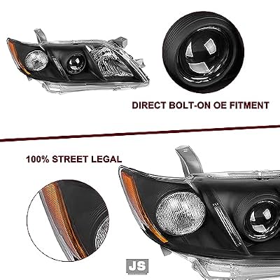 JSBOYAT Headlight Assembly Compatible with 2007-2009 Toyota Camry 4 Door Exclude Hybrid Replacement Headlamp Passenger and Driver Side Black Housing with Amber Reflector (Bulbs Included)