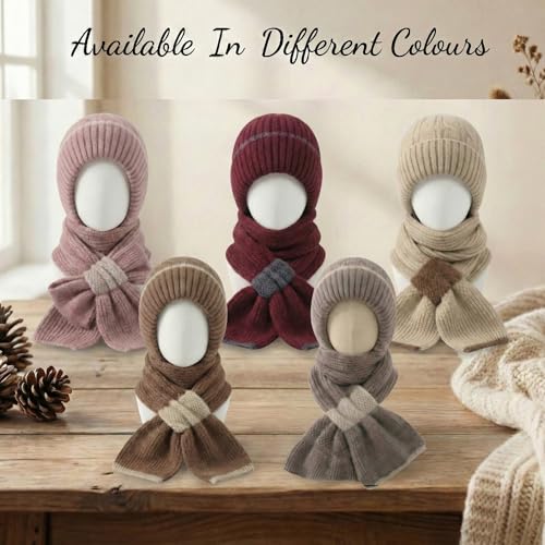 Image of Kraptick Women's Winter Cap and Scarf Set - Thick Fleece Lined Knitted Beanie Hat and Neck Warmer Muffler for Ladies, Stretchable & Soft Woolen Snow Proof for Extreme Cold -5