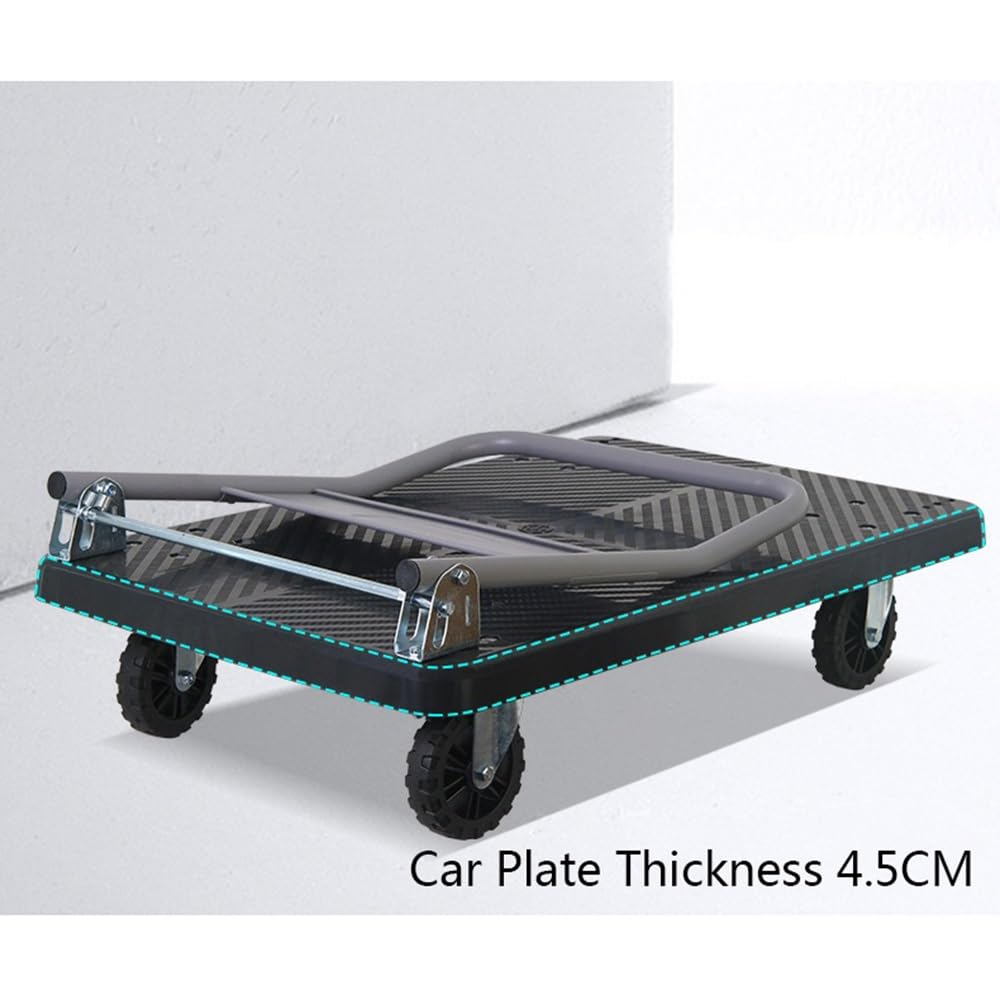 Carro de empuje plegable con plataforma de plataforma para camión de plataforma (azul, grande), herramienta de transporte resistente con capacidad de tracción y empuje