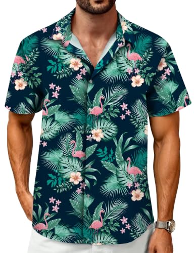 Hawaiian Shirt for Men Mens Hawaiian Shirts Short Sleeve Tropical Shirts for Mens Vacation Shirts Flamingo Shirt for Beach Luau Cruise Flamingo Green Large
