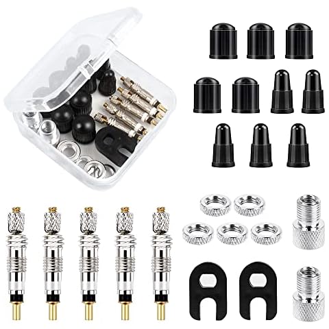 Fulushou 24 PCS Presta Valve Core Presta Valve Adapter Valve Core Remover Caps Rim Nuts Kit Presta Valve Replacement Set with a Storage Case Cover