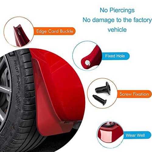 Image of Mud Flaps for Tesla Model 3 2017-2023 Splash Guards Front Rear Fender Protection Mudflaps No Need to Drill Holes (Set of 4, Red)
