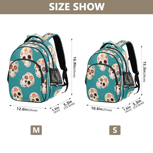 Skull Blue Background Pattern Backpack For Girls Kindergarten Elementary Bookbag Lightweight Childrens School Bag,Medium4