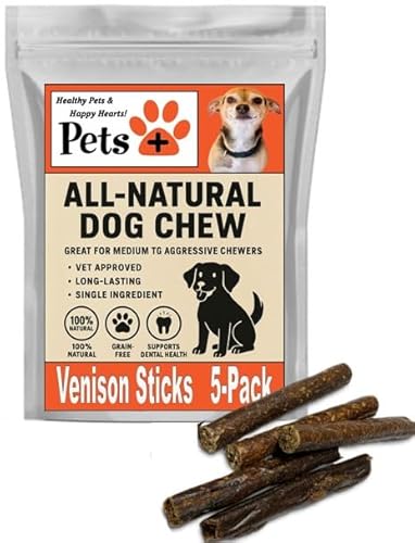 Merchandise Unlimited, Inc. Pets Plus Premium Dog Treats – Venison Jerky, 5 Pack | All-Natural, High-Protein Dog Chews, Grain-Free Healthy Treats for Training, Rewards & Dental Support