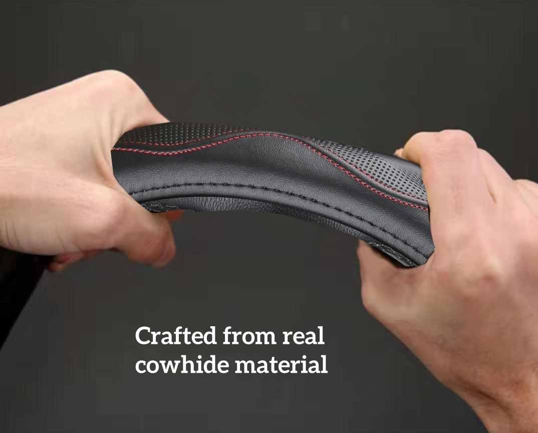 Leather Steering Wheel Cover 15 Inch – Real Leather with Silicone Lining, Non-Slip Universal Fit for Cars, SUVs & Trucks (Measure Before Purchase)