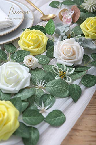 image for Floroom Artificial Flowers 25pcs Real Looking Cream Foam Fake Roses wi